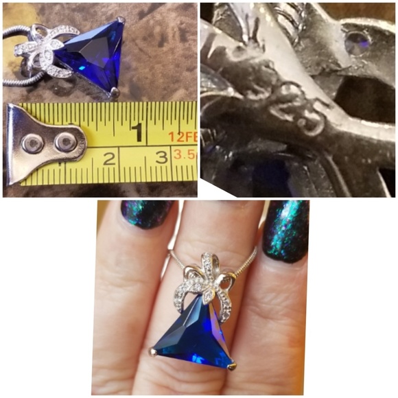 Genuine 6.07ct Blue and White Sapphire Pendant - Picture 4 of 4